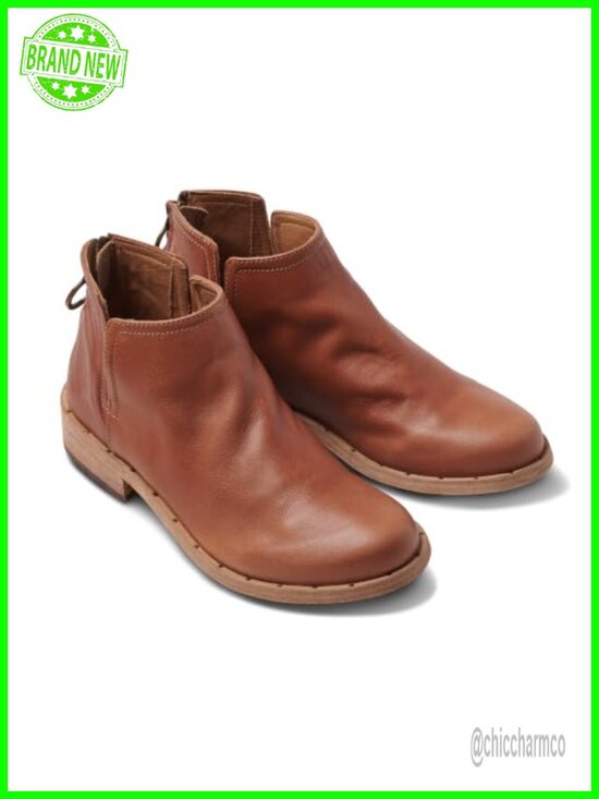 Shoes - Leather Ankle Booties with Padded Insole Arch Support Back Zipper